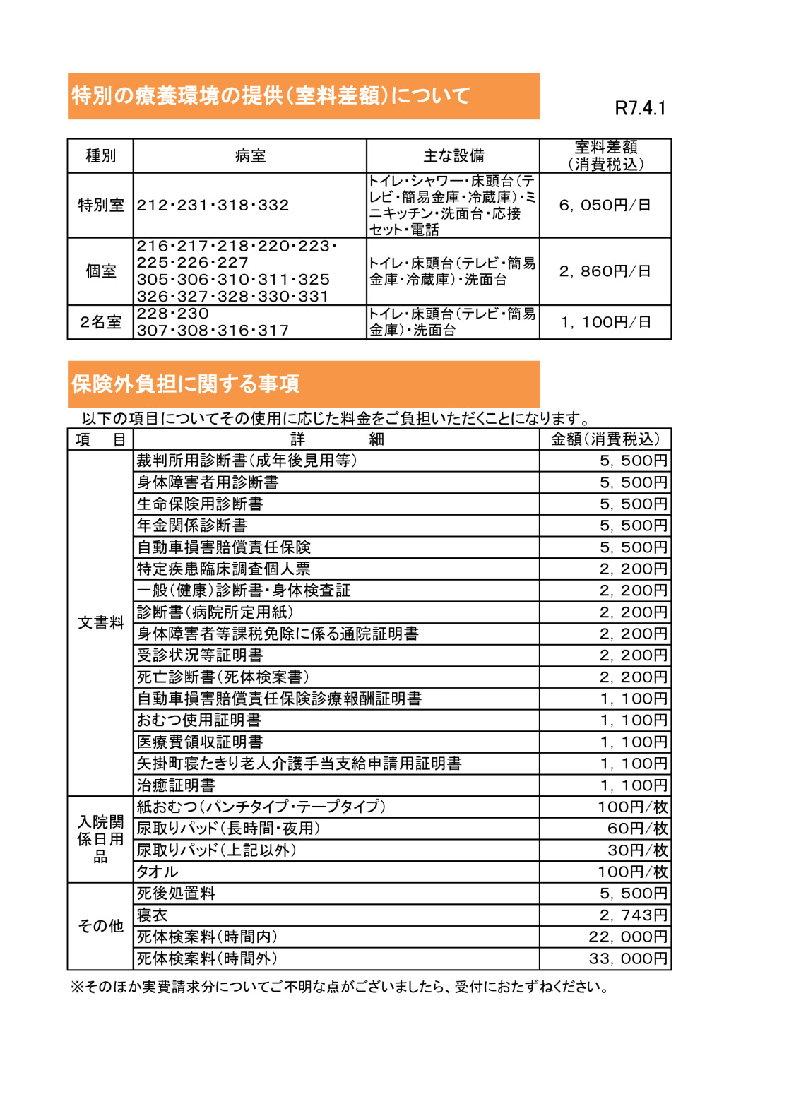 特別の療養環境の提供について（室料差額、保険外費用） -R4のサムネイル